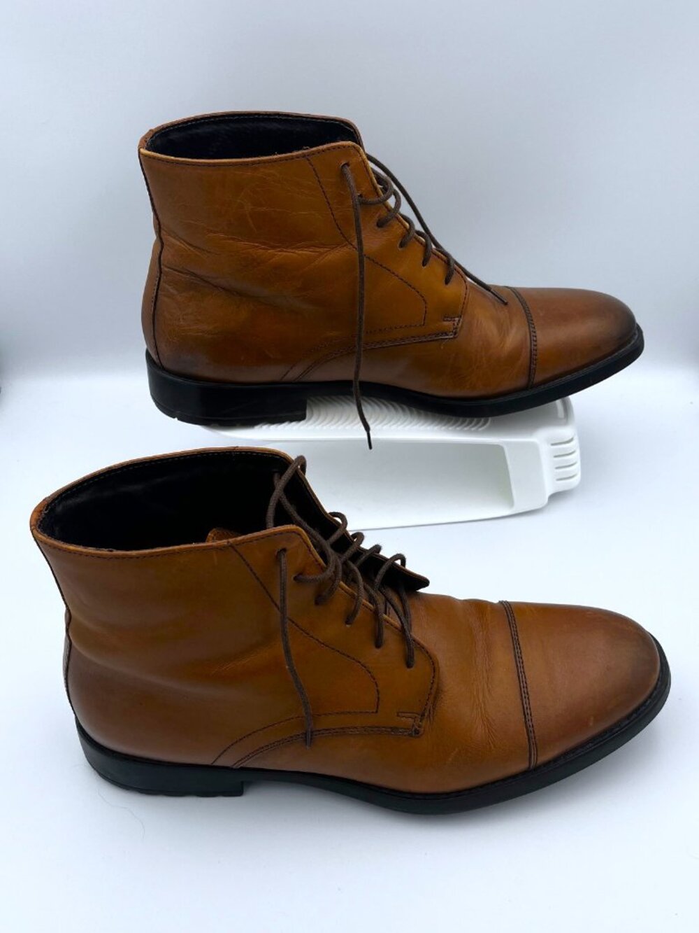 Michael Shannon Brown Leather – Cap-Toe Ankle Boots – Size: Men 10M